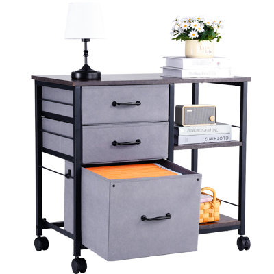 Classeur multifonctionnel brun avec 3 tiroirs en tissu et 2 tablettes ouvertes - amplement d'espace de rangement pour le bureau, la compression, le mobile et l'organisation des dossiers