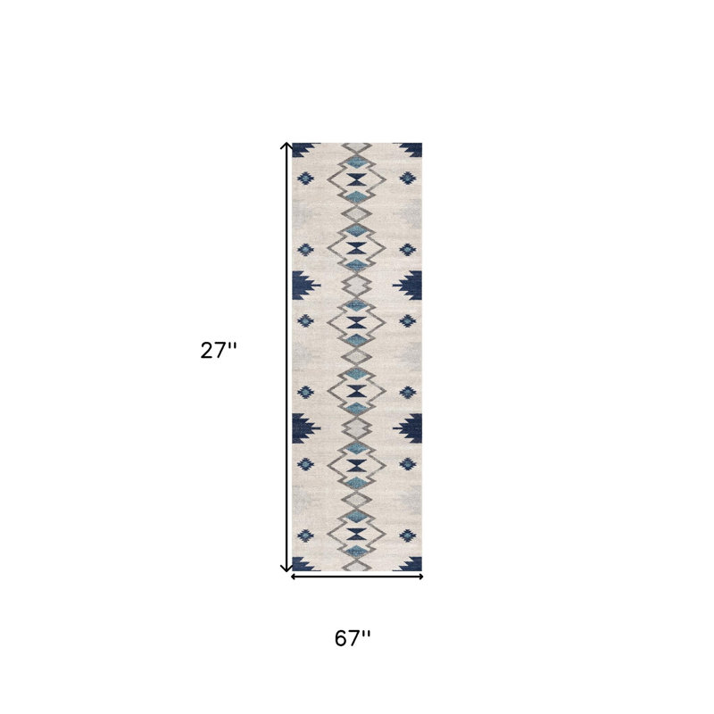 Tapis de couloir bleu et ivoire Strathearn Southwestern, Tapis de couloir 2 pi x 6 pi