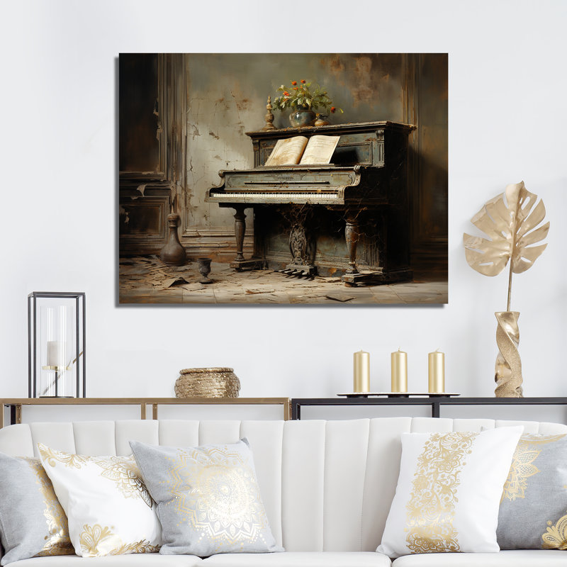 Vintage Piano Keys II Framed Canvas Art in Brown