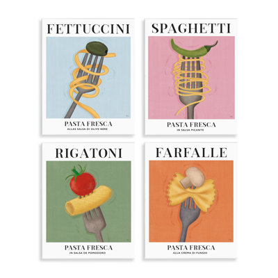 Vintage Pasta Cuisine Forks 4 Piece Wall Plaque Art Set, design by Veronique Charron