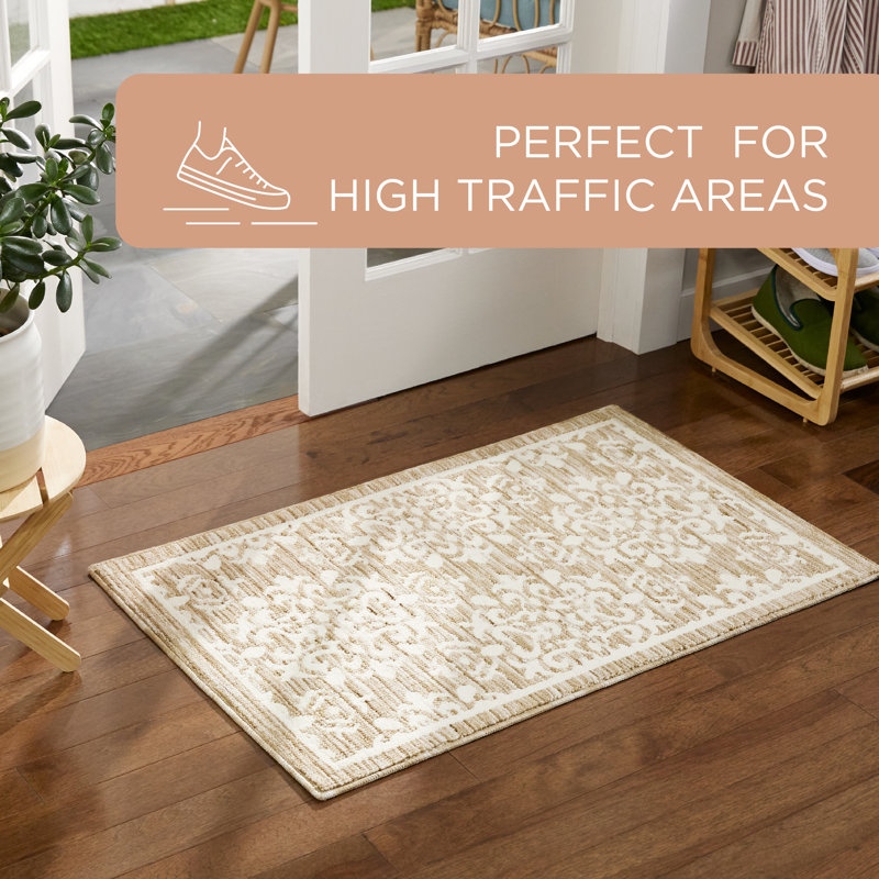 Beige Tufted Medallion Washable Rectangular Rug 24" x 40"
