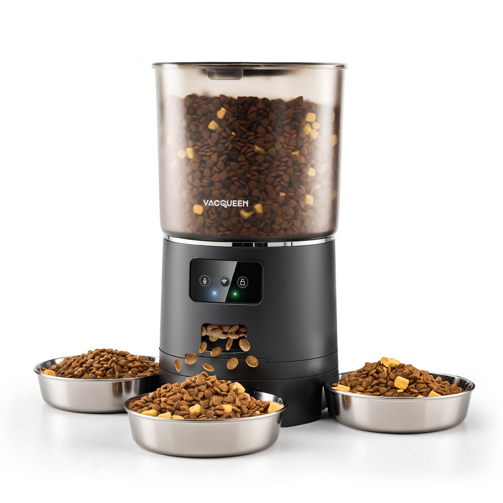 Automatic Cat Food Dispenser with 3 Bowls for 3 Cats & 6L Volum Capacity, 2.4G WiFi with APP Remote Feeding Vacqueen Color: Black