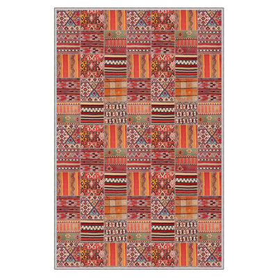 Tapis de couloir élégant (3,3 x 4,9 pi), 100% polyester, hauteur de poils de 0,3 po | Pois antibactérien antidérapant en PVC | Design tissé avec impression numérique 3D | Lavable à la machine, parfait pour la décoration intérieure et le confort