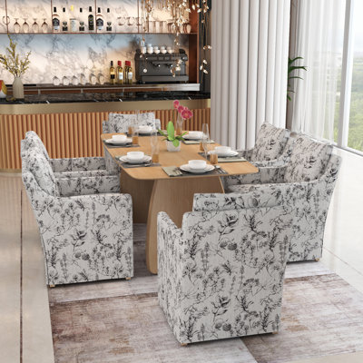 7-Piece Dining Set Mid-Century Modern Wooden Table & Upholstered Chair Set For Home, Kitchen, Dining Room