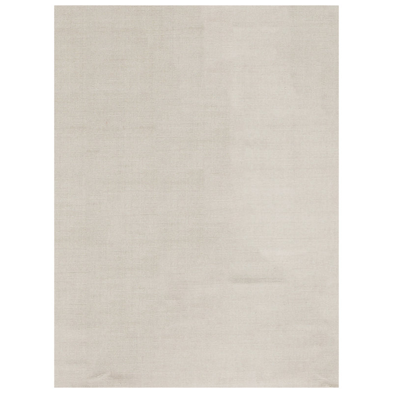 Tapis rectangulaire en laine noué à la main de couleur unie en argent, Rectangle de 10 pi x 14 pi