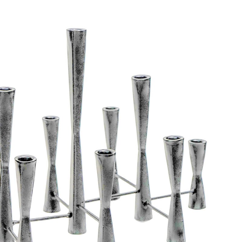 Ivyline Parker 11 Piece Candle Centerpiece Metal Tabletop Candelabra, Silver