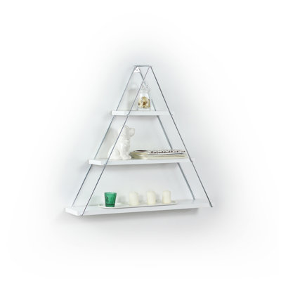 Moset Floating Wall Decor Wall Mounted Rustic Decorative Hanging Metal Bracket Triangle Shelf For Books, White/Chrome