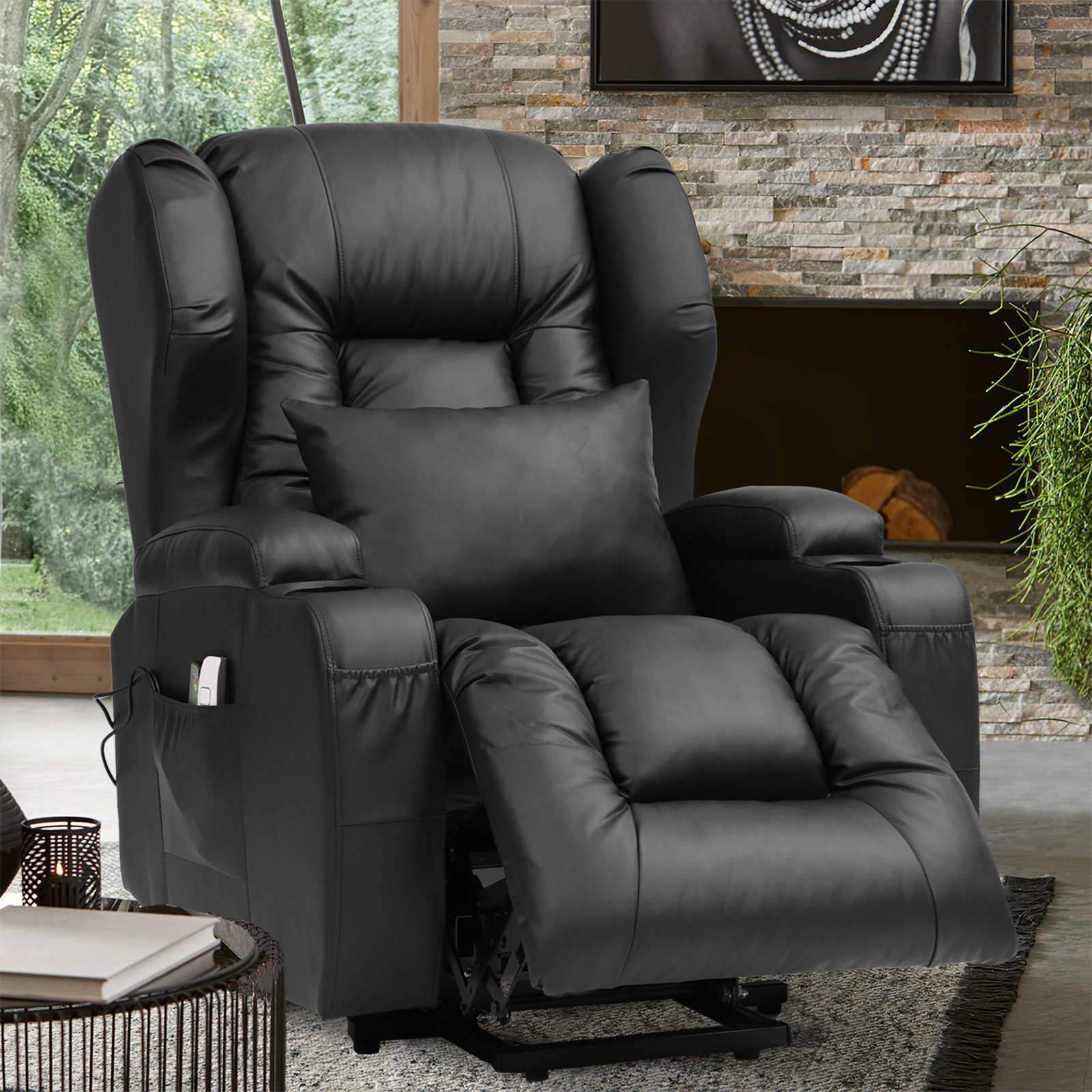 Latitude Run® Leather Power Lift Assist Standard Recliner with Massager