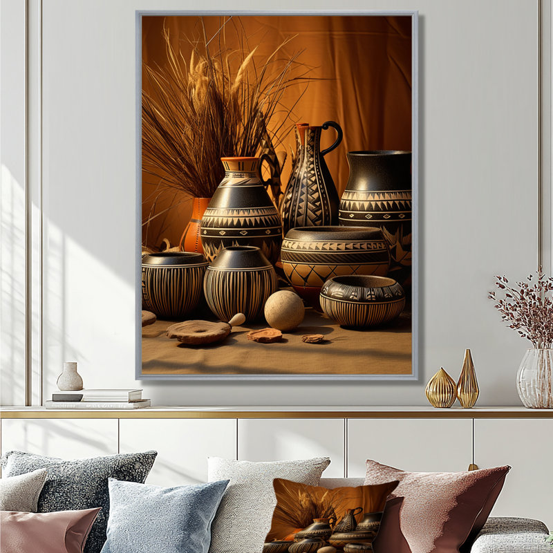 Art de la ville de Villeparis, poterie Serenity I, H 32 po x l 16 po x P 1 po, Encadrement argenté