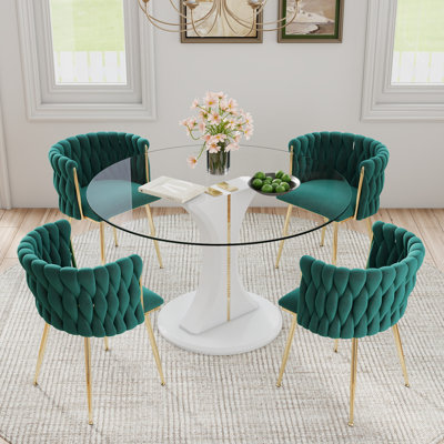 Ensemble de table et chaises de salle à manger rondes modernes avec chaises Weavon rembourrées de style milieu du siècle, idéal pour la cuisine ou le coin repas.