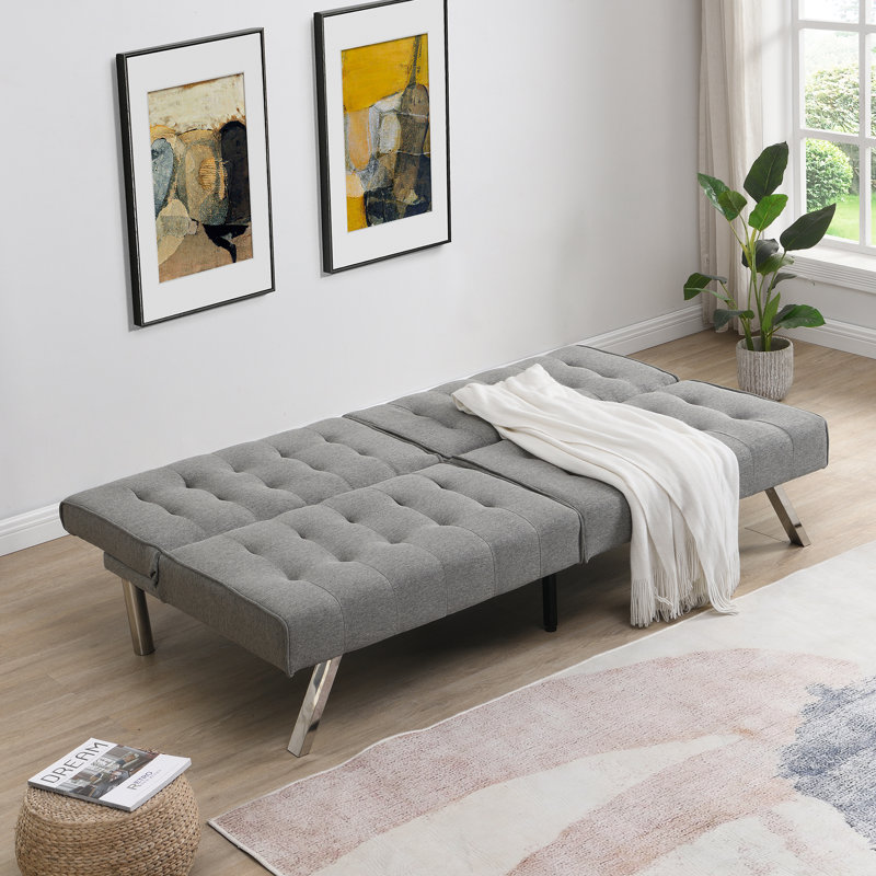 Canapé-lit futon polyvalent avec structure en bois robuste et pieds élégants en acier inoxydable