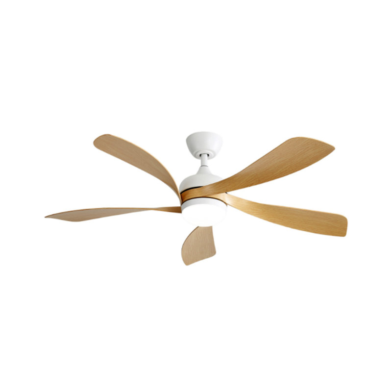 52 Inch Modern Ceiling Fan With 3 Colour Dimmable Led Light 5 ABS Blades Remote Control Reversible DC Motor, Oak, White