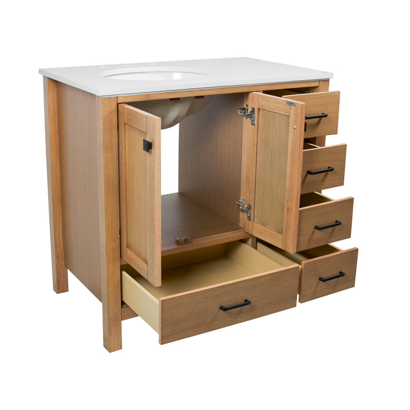 Ensemble de meuble-lavabo simple 36 po Claudett, Engineered White, Blond