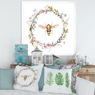 «Bee In Wildflowers Wreath», reproduction d'art sur toile