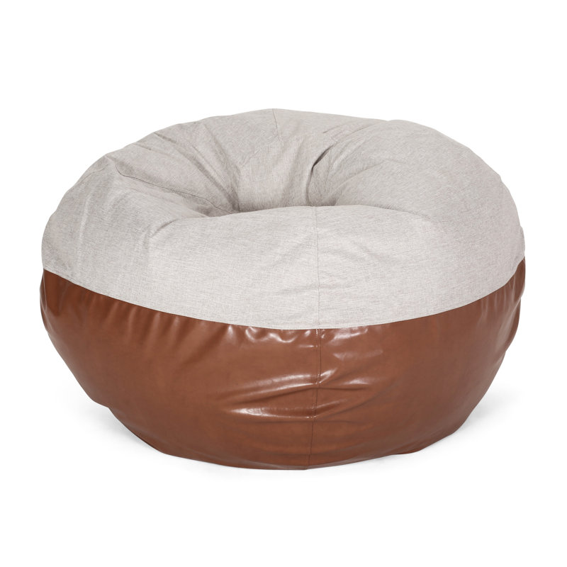 Fauteuil à billes gris et brun en similicuir - Design moderne de 5 pieds avec housses amovibles lavables de 54 po x 42 po