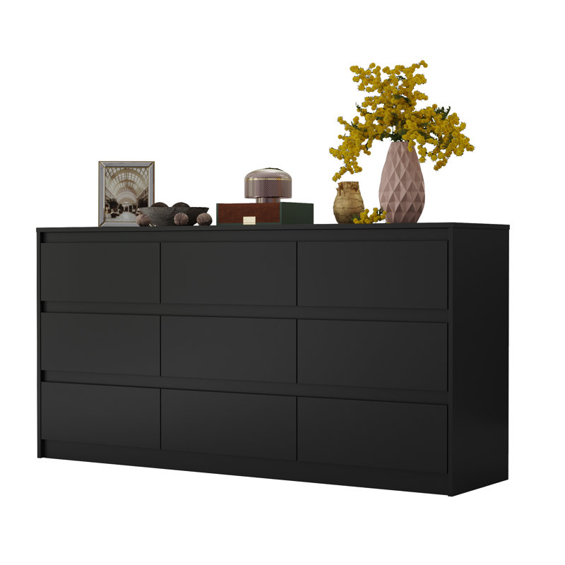 Commode 9 tiroirs Aurica, Noir, noir, noir, noir