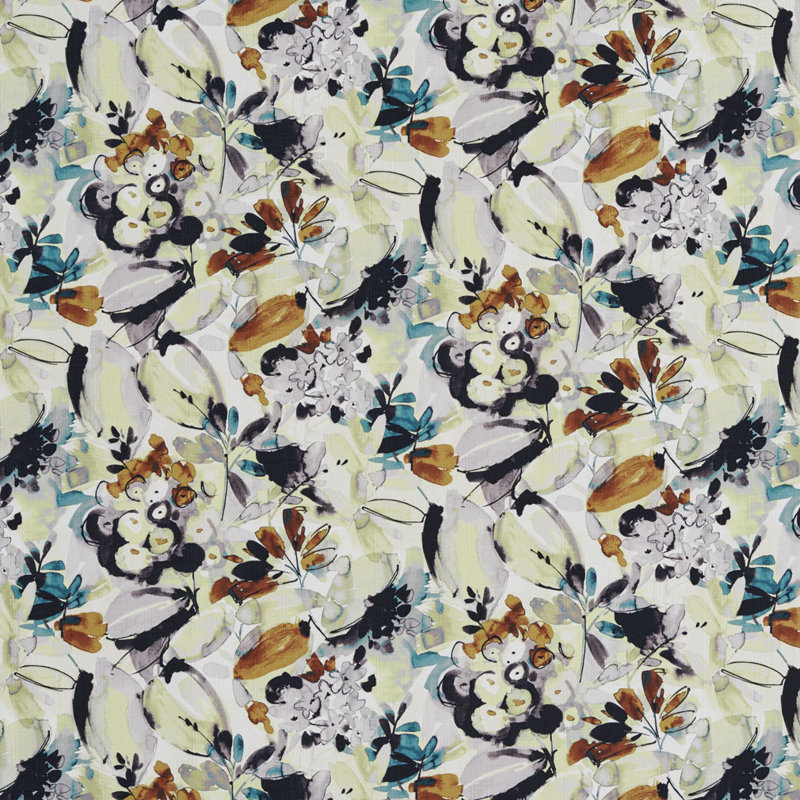 Tissu à imprimé floral, Vert / Noir