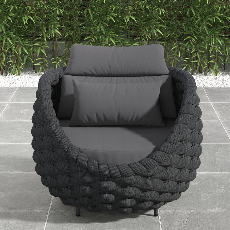 Canapé de patio en polyester avec coussins, Gris foncé
