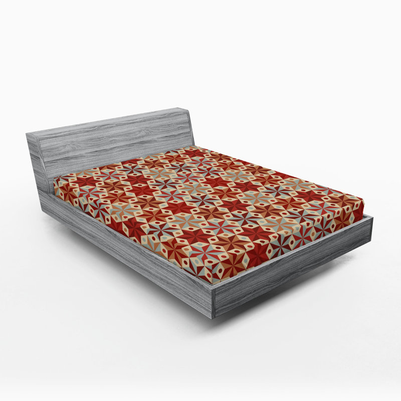 Drap-housse Ambesonne, paquet de 2, Drap-housse grand, Formes géométriques bleues / brunes / rouges