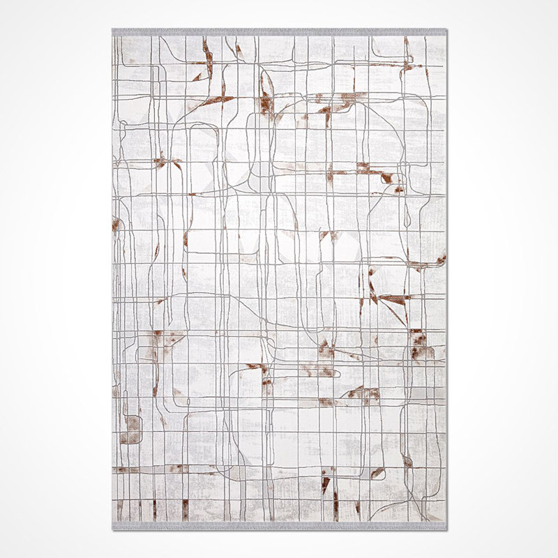 Tapis gris moderne / abstrait lavable à la machine, Rectangle 2 pi 8 po x 5 pi