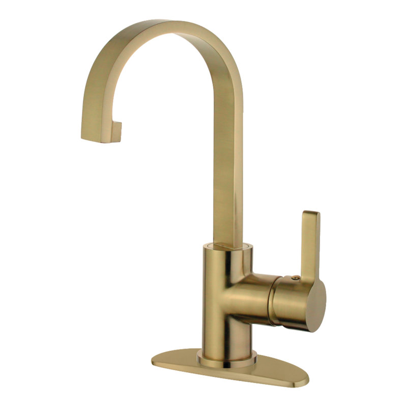 Kingston Brass Continental Single-Handle 1-Hole Deck Mount Bar Faucet, Brushed Brass, Knob Handle 1
