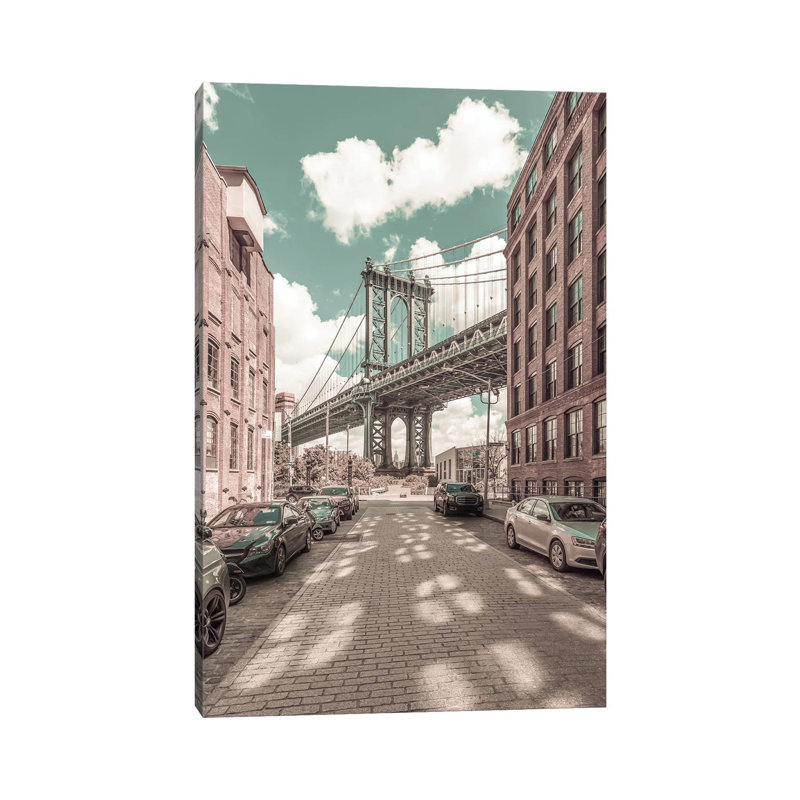 New York City Manhattan Bridge | Urban Vintage Style by Melanie Viola - Wrapped Canvas Print, 30.48 cm H x 45.72 cm W