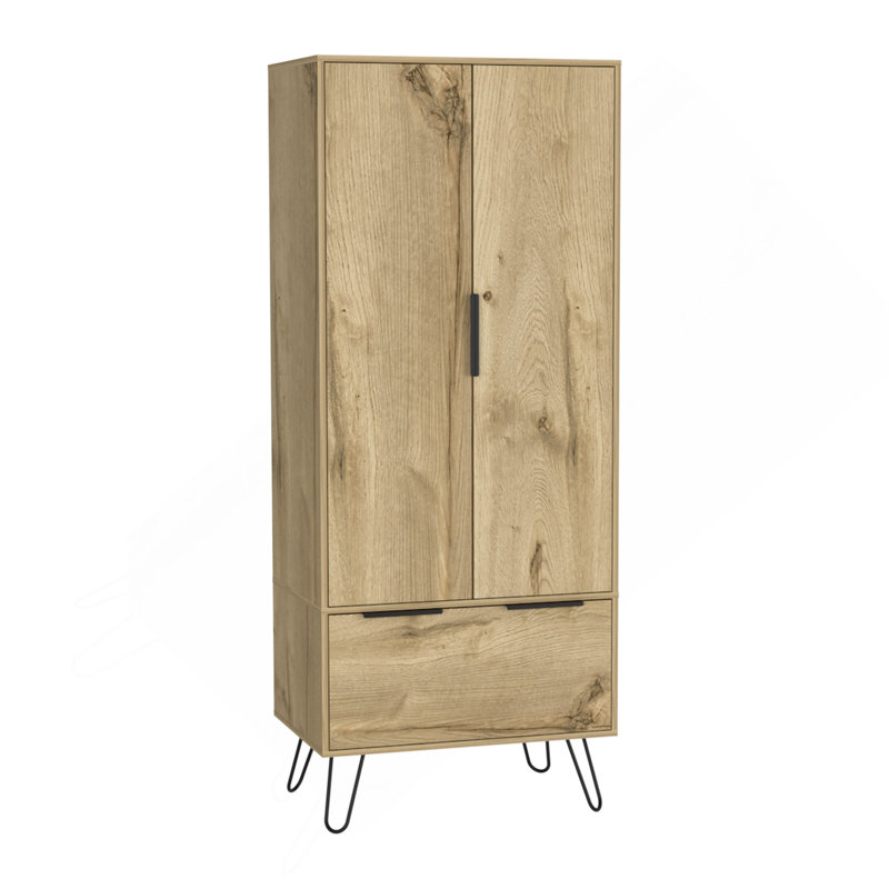 Garde-robe en bois de chêne clair avec 2 portes et 1 tiroir