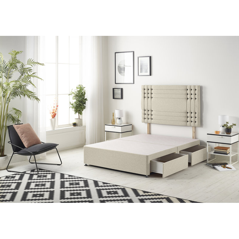 Dennishia Tweed Fabric Divan Base with Drawer Options no Headboard, Super King (6'), Natural, 2 Drawers