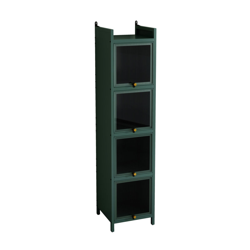Armoire moderne en verre à quatre niveaux avec rangement à cinq niveaux, Vert foncé