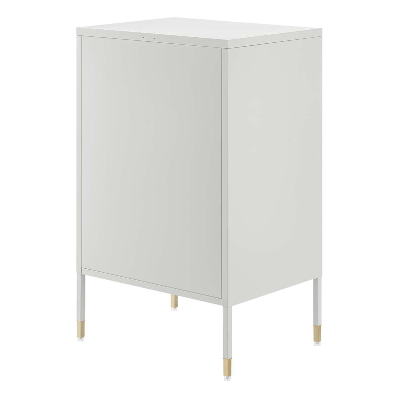 Light Gray Metal Side Table with Storage and Mesh Door