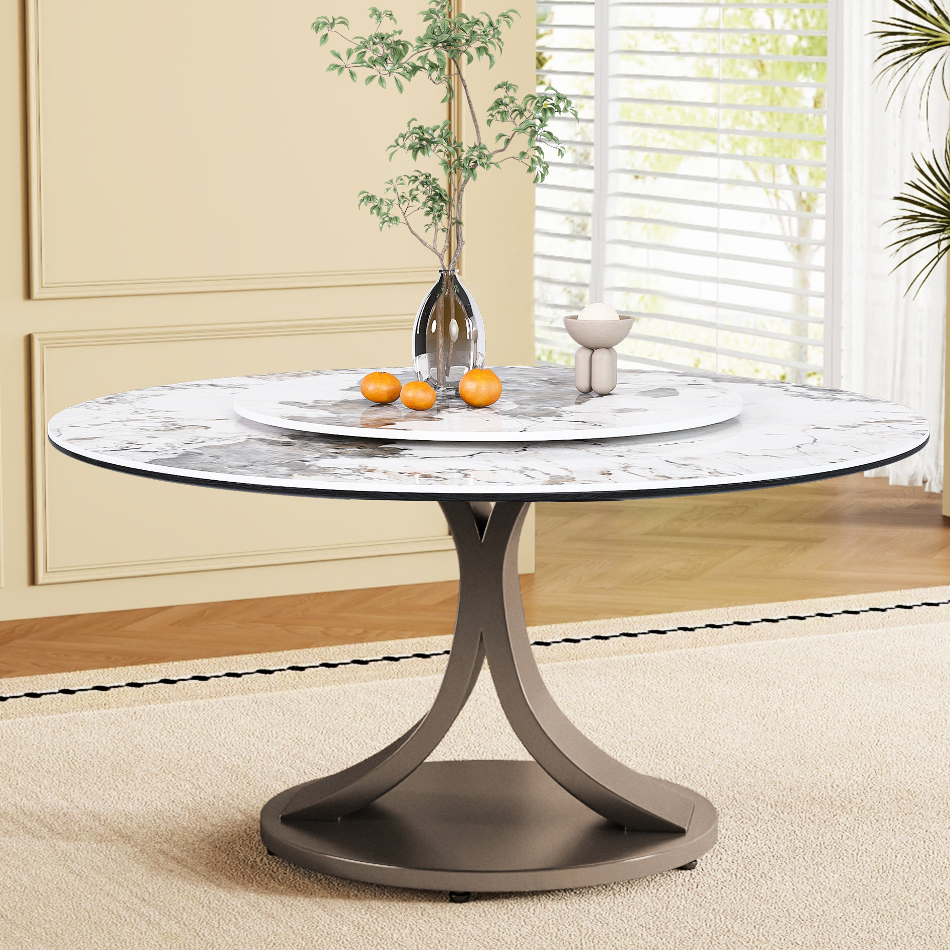 Orren Ellis 59 - Inch Round Sintered Stone Dining Table With 31.5 ...