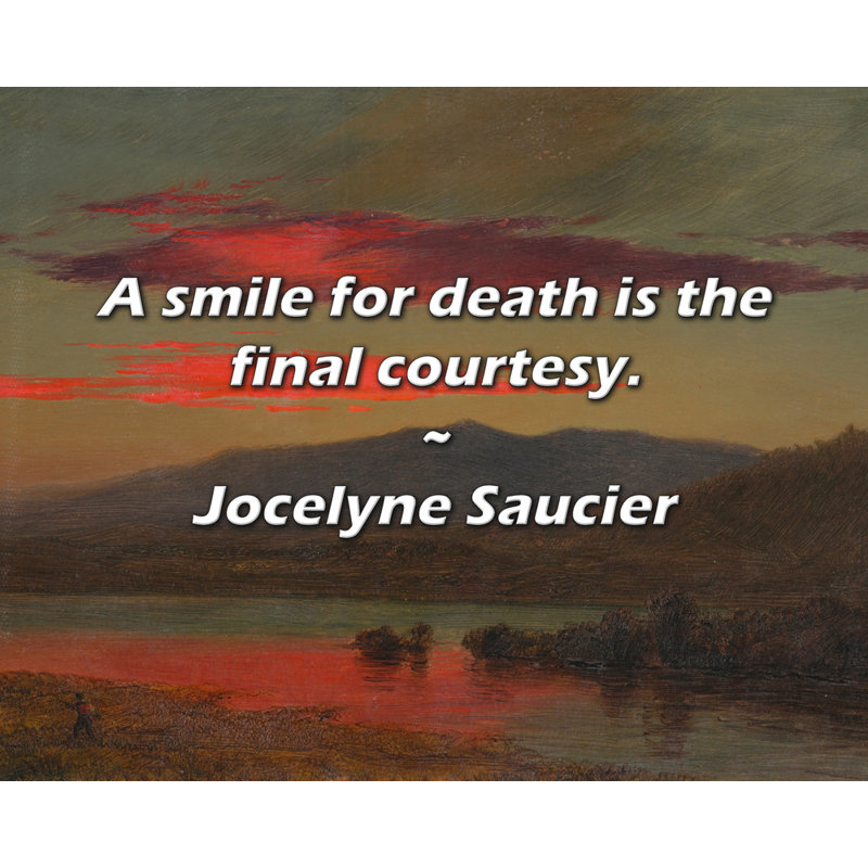 Citation de Jocelyne Saucier: Un sourire pour la mort est la courtoisie finale., H 26 po x l 32 po