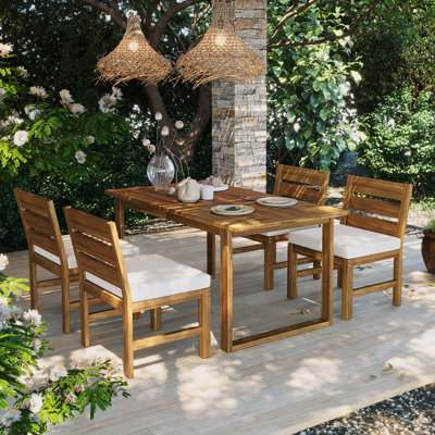 Acacia Wood 4 - Person Patio Dining Set With Adjustable Legs