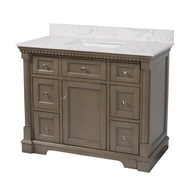 Ensemble de meuble-lavabo simple 42 po avec cabinet gris patiné et comptoir en marbre