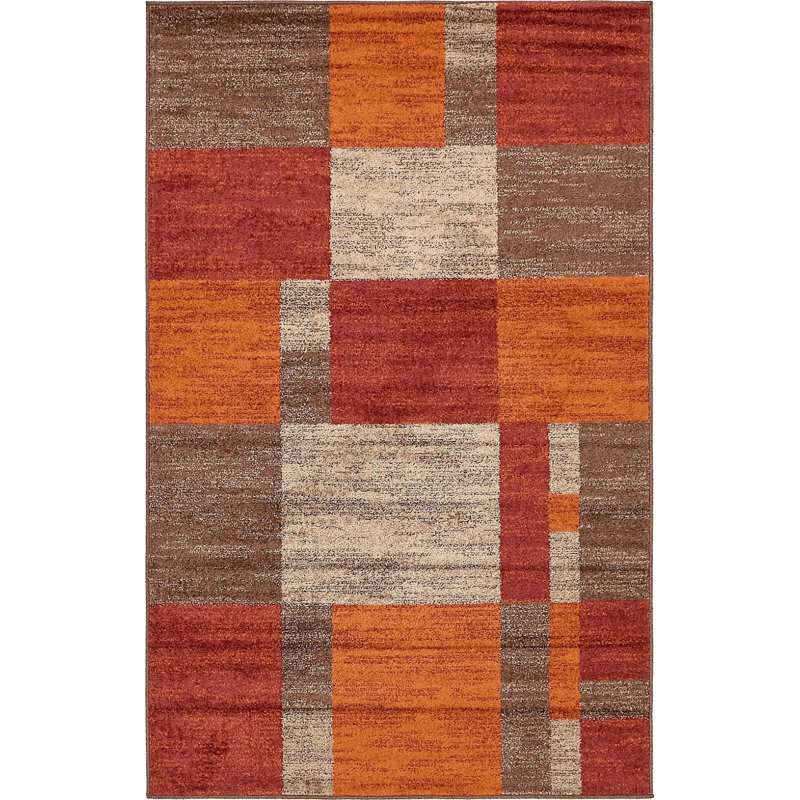 Tapis brun à motif géométrique Harvest, Rectangle 2 pi x 3 pi