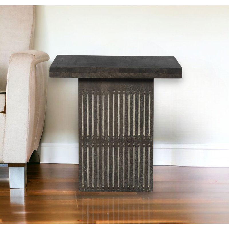 24" Antique Brown Solid Wood Square End Table