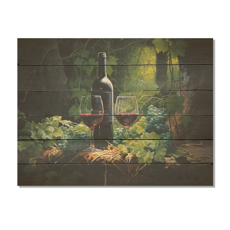 Cabernets calmes - panneau de bois vin sur bois de pin naturel, H 30 po x l 40 po