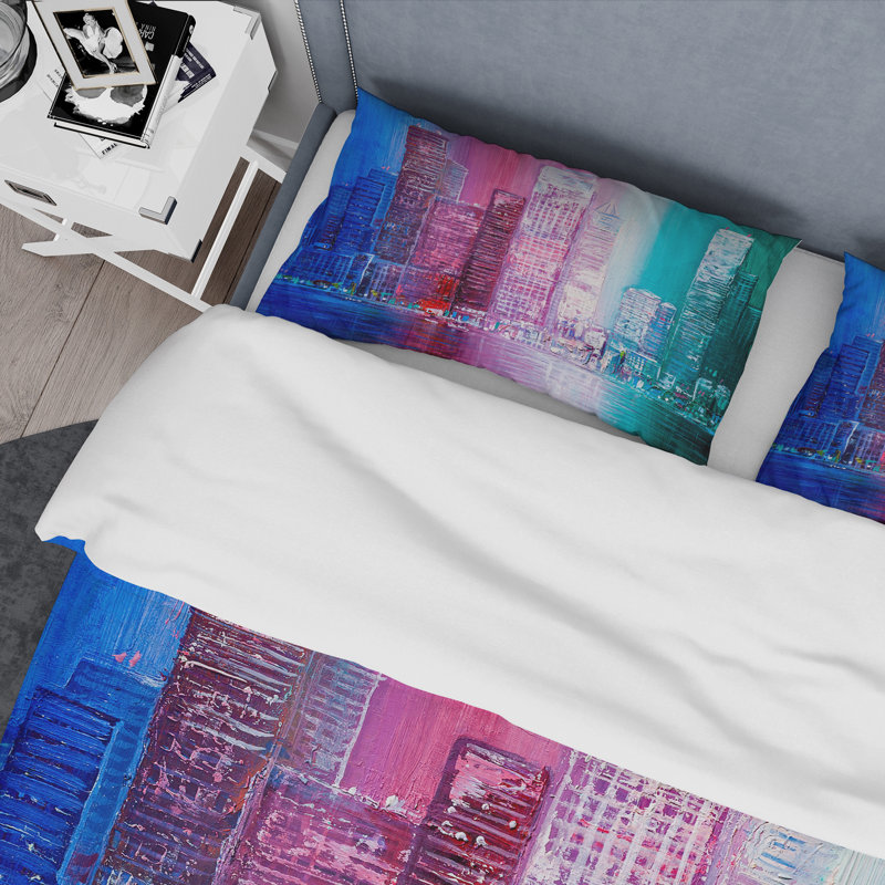 Blue/Pink/Teal Microfiber Duvet Cover Set, King Duvet Cover + 2 King Shams