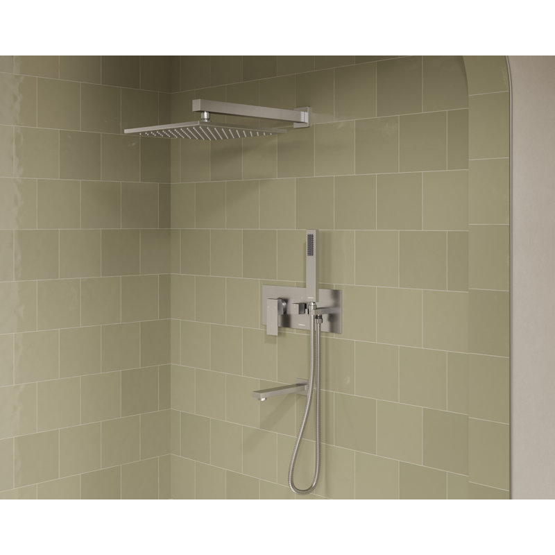 Crozet Pressure Balance 12-Inch Tub and Shower Faucet with Rain Shower Head, Hand Shower and Tub Spout , Brushed Nickel