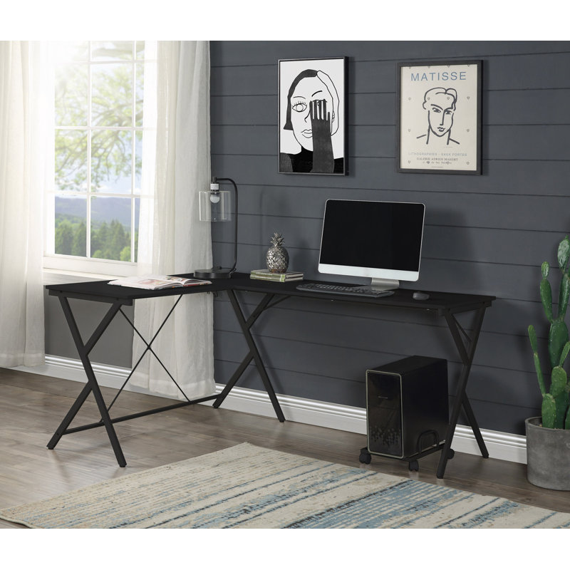 L-Shaped Corner Desk 45" & 57" | X-Frame & 15Mm Thick Top | 70Lbs Capacity | Space-Saving Workstation, Black