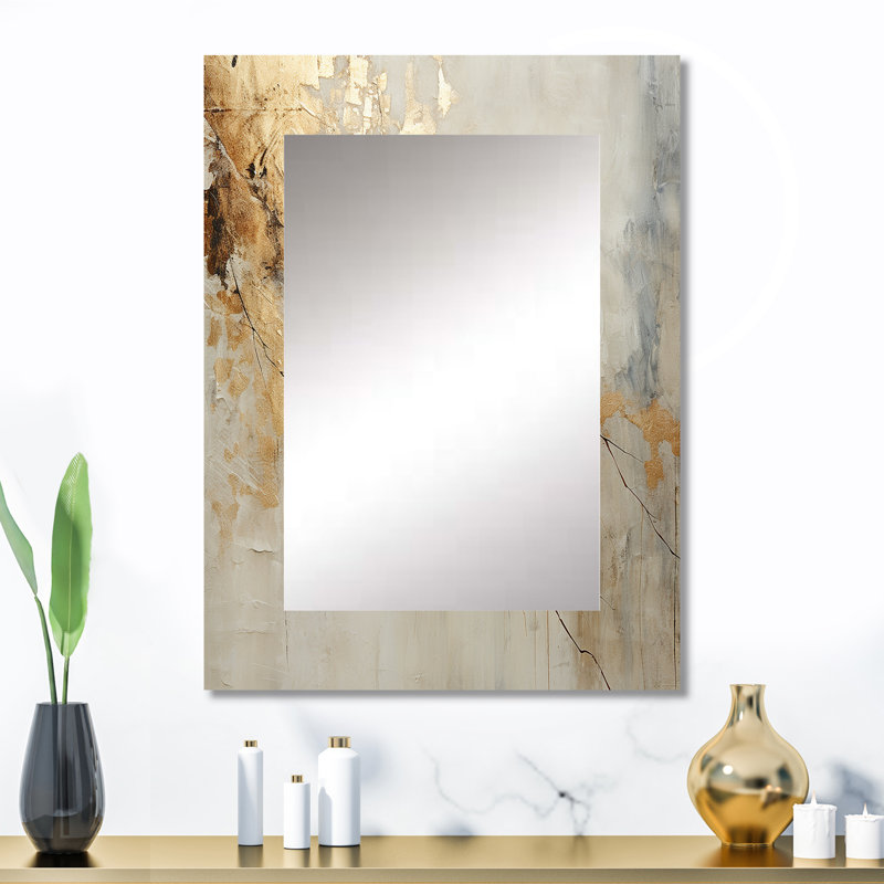 Miroir décoratif beige, beige et doré, formes abstraites, grand miroir mural, impression sur métal, 32 po x 24 po