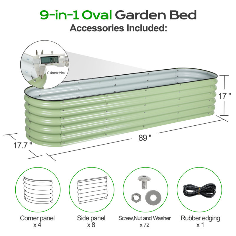 Anesa Modular Metal Raised Garden Bed, 17" H x 89" W x 17.7" D, Green