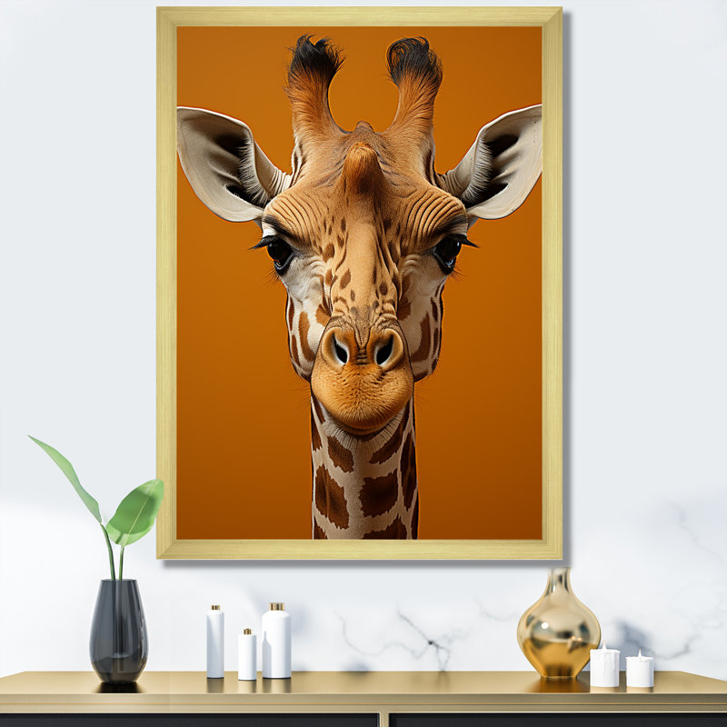 Girafe moderne sur toile, impression sur toile, Cadre doré simple, H 40 po x l 30 po x P 1,5 po