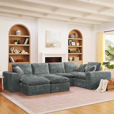 Canapé modulaire en forme de L de 107 po avec deux repose-pieds mobiles, canapé-lit confortable avec coussins, conception combinée pour le salon