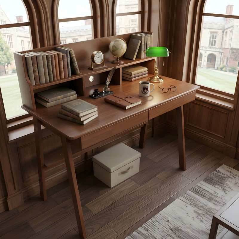 Table d'écriture en bois massif de style Mid-Century, bureau d'ordinateur 100% bois naturel avec tiroir de rangement pour chambre à coucher et bureau