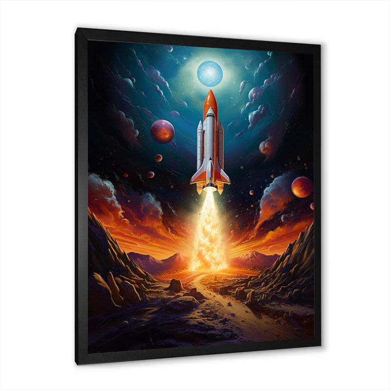 Rocketship Stellar Voyage II, reproduction d'art sur toile, Cadre photo noir, H 44 po x l 34 po x P 1,5 po