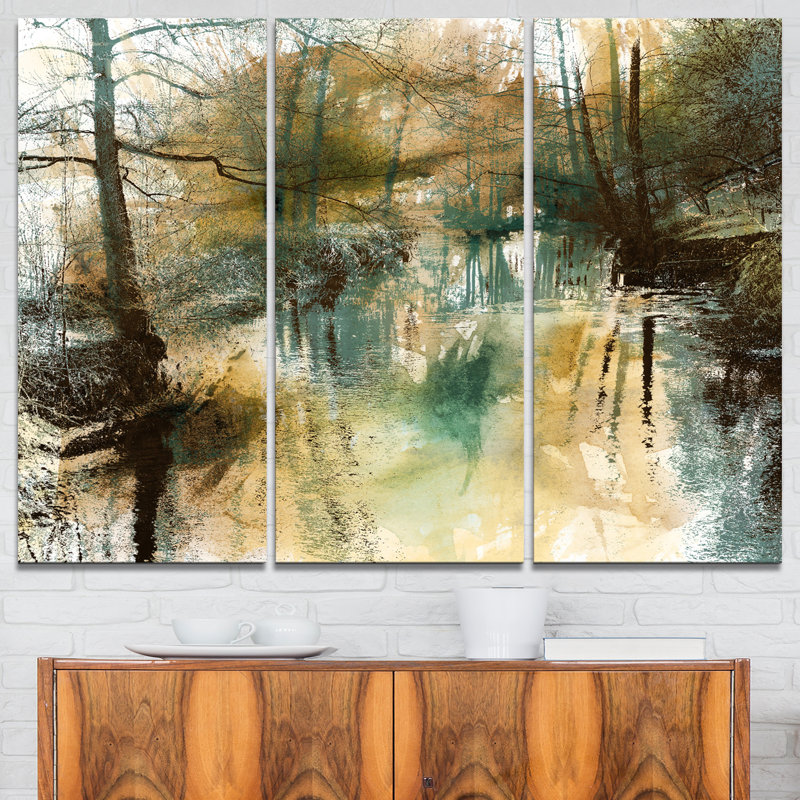 River and Trees Abstract Landscape Canvas Print