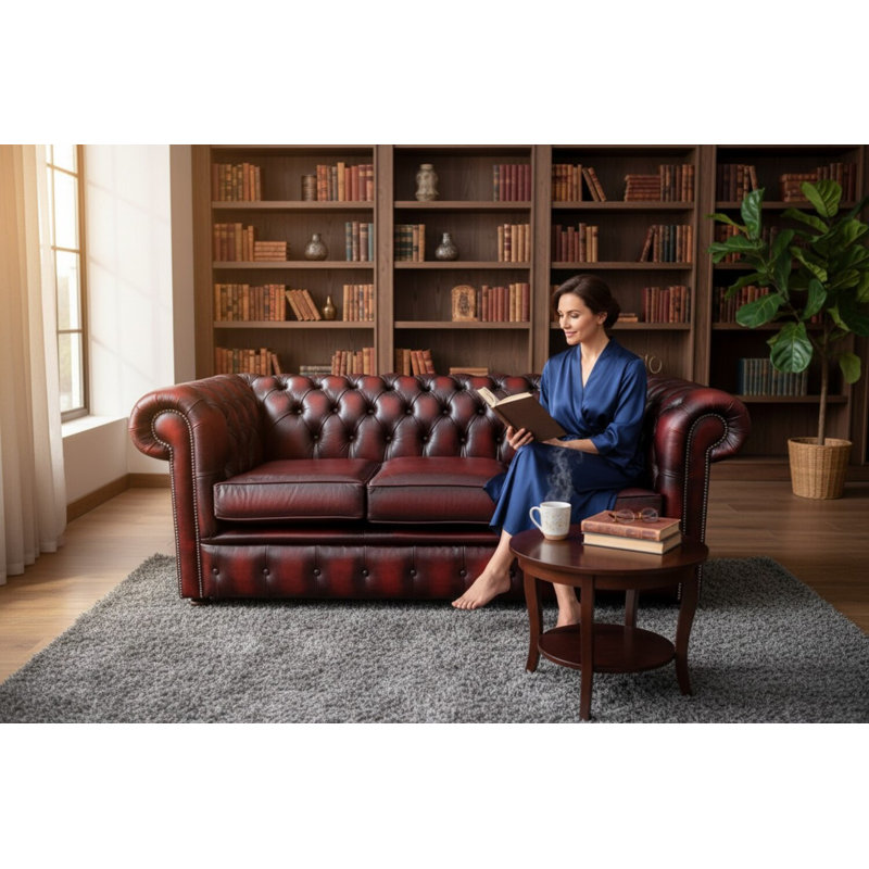 Chesterfield Sofa Suite Antique Oxblood Real Leather