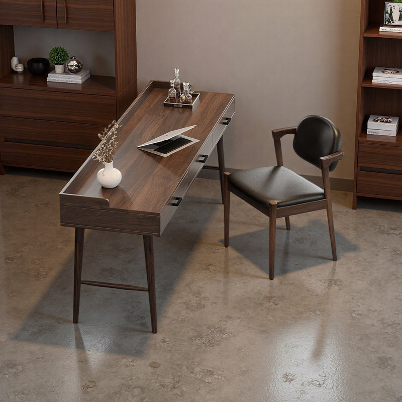 Élégant bureau en noyer rétro, 29.52" H x 62.99" W x 23.62" D