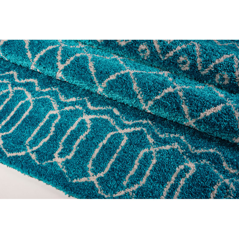 Tapis décoratif turquoise géométriques Chesnut, Rectangle 5 pi 2 po x 7 pi 5 po